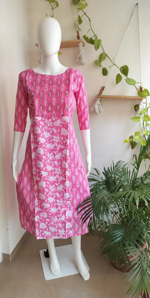 Pure Cotton Handwork Kurti - Pink